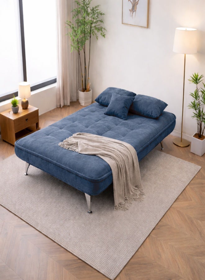 Harmony Home Premium Fabric Sofa  Bed with 3 Soft Cushions – Modern Convertible Sleeper Couch with Metal Legs, Space-Saving 3-Seater Sofa for Living Room, Bedroom & Guest Room- Blue - Image 4